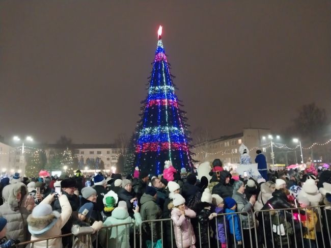 На центральной площади Новомосковска зажгли огни на главной городской ёлке.